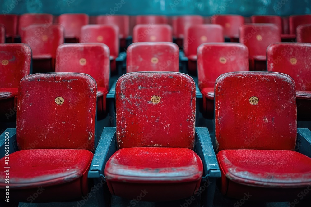 Poster row of red seats in an empty theater, great for events and performances