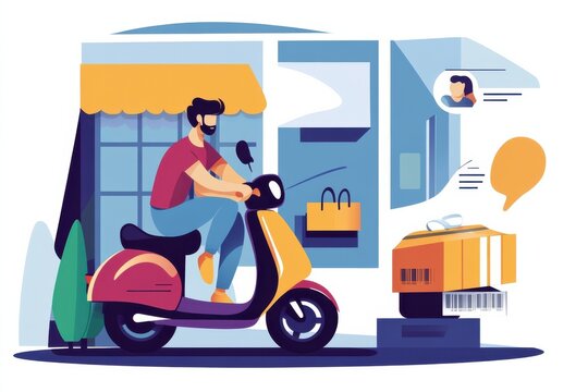 Courier delivers online shopping package to doorstep with friendly service during busy delivery hours