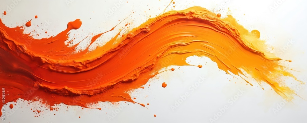 Aufkleber vibrant orange paint swoosh with fluid motion on clean white backdrop. dynamic streaks form curved s