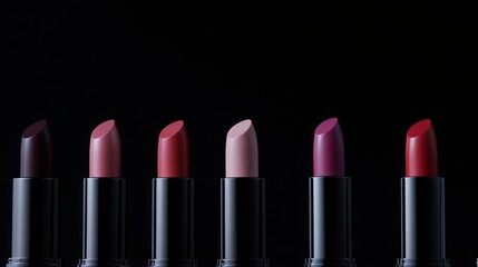 Obraz premium A Vibrant Array of Lipsticks Displayed Elegantly Against a Dark Background Showcasing Variety in Shades and Finishes for Cosmetic Photography