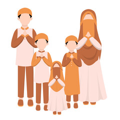 Muslim Family Greeting Illustration. Eid Mubarak Greeting Gesture