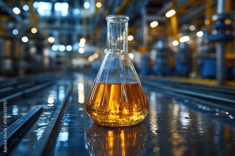 Poster A clear glass flask resting on a table surface