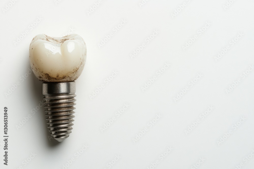 Poster high quality dental implant showcasing detailed metal texture against smooth white background with s