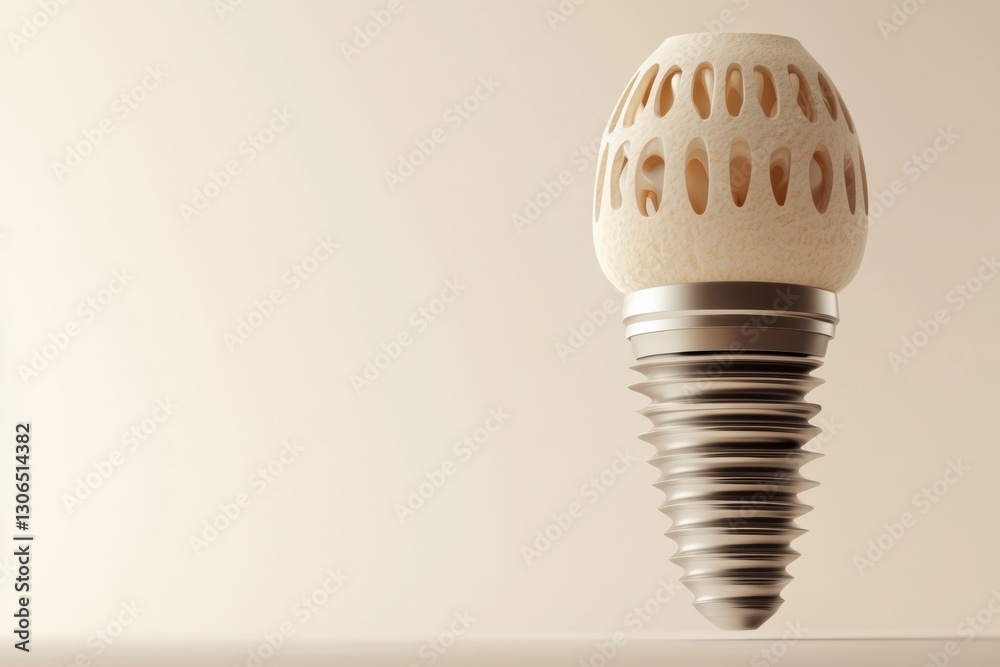 Poster detailed cross section of a dental implant with a ceramic crown showcasing intricate design and stru