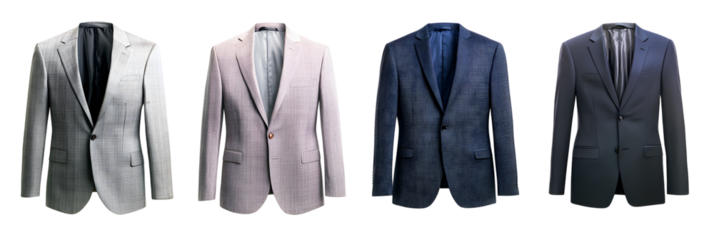 Set of stylish business suits cut out, kept on white or transparent background