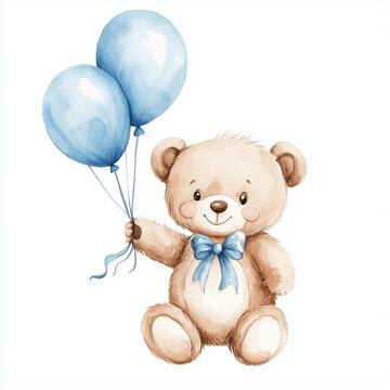 Ourson peluche avec ballon bleu 