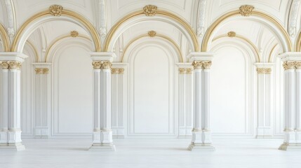 Obraz premium Arches Hallway Corridor of white pillars, gold details for wedding, events or ads