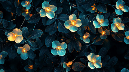 floral pattern glowing bioluminescent flowers against a deep black background high quality 