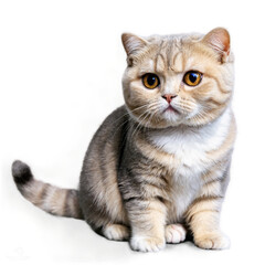 Fototapeta premium Cute Cat with Brown Eyes Sitting. Small kitten with short striped tail poses in front view. Transparent, png, isolated.