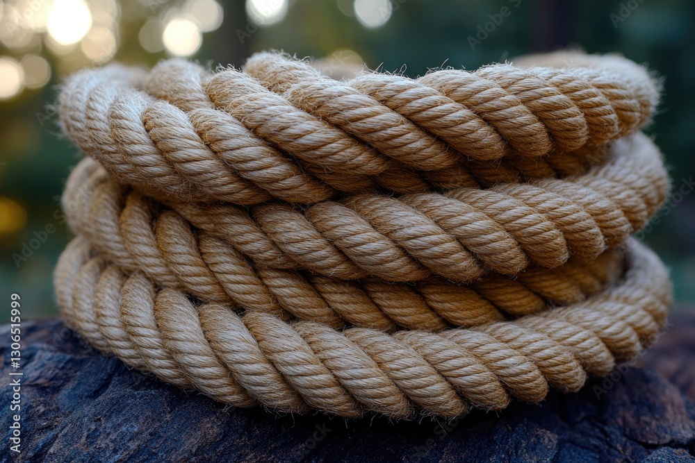 Poster close-up of a rope coiled around a tree stump