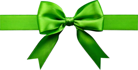 A vibrant green satin ribbon is tied into a perfect bow, showcasing its luxurious texture. The bow sits atop a matching ribbon strip against a black background.