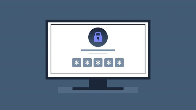 Secure data protection with a password lock on a computer screen. Suitable for cybersecurity concepts, internet security, and technology illustrations.