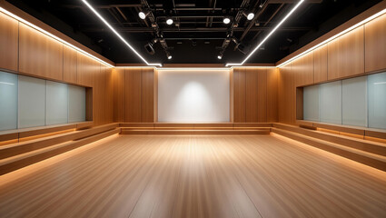 Obraz premium Room Studio, Backdrop For TV Shows .TV On Wall.3D Virtual News Studio Background, 3d illustration