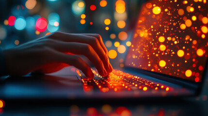 Businessman engaging with chatgpt on laptop city evening setting digital interaction modern technology