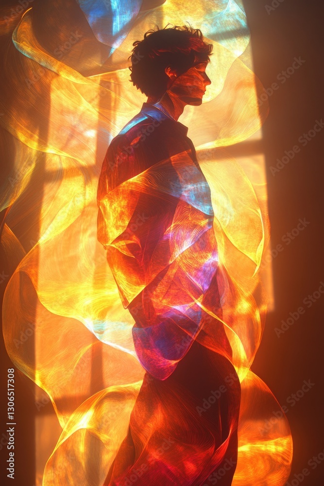 Aufkleber A person stands in front of a window with natural light filtering through