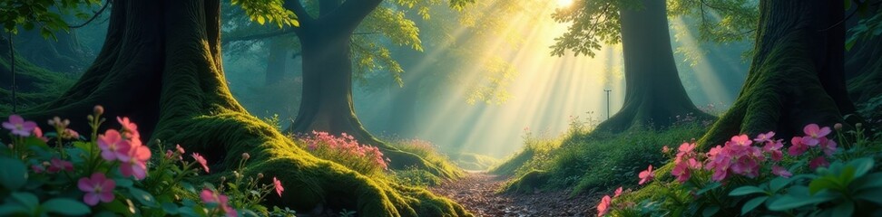 Mystical forest, plants emitting soft, warm light , vegetation, fantasy, scenic