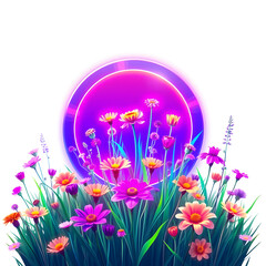 Fototapeta premium Wildflower meadow holographic 3D icon. neon symbol vector illustration isolated on white background. Generative AI
