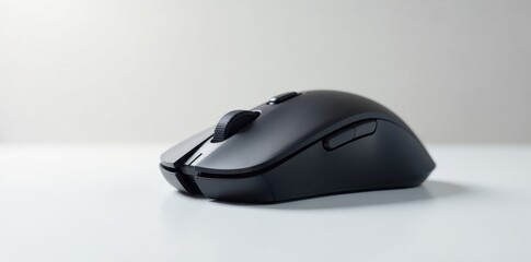 Compact wireless computer mouse, pristine white backdrop , clicking, object, accessory