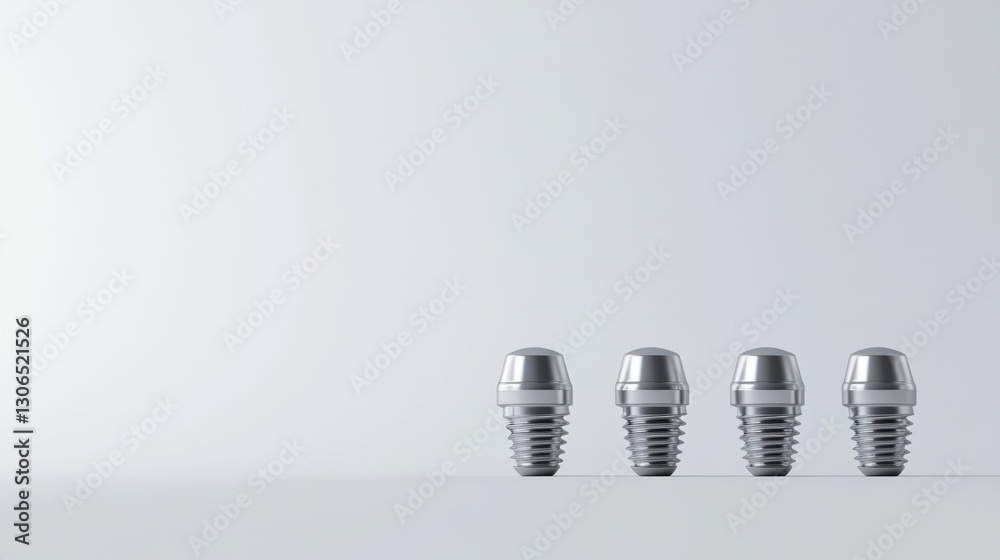 Poster Detailed dental implants on white background arranged at angle for depth and perspective highlighting quality and design features Generative AI