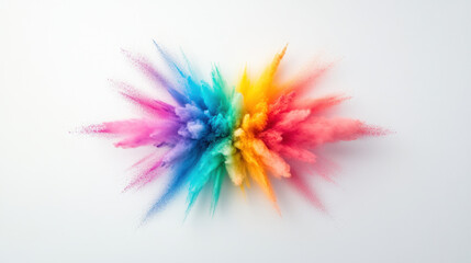 vibrant explosion of multicolored powder creates stunning visual impact, showcasing bright hues of pink, blue, yellow, and green against clean background