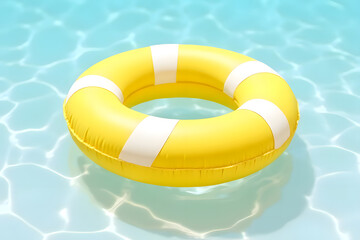 Brightly colored water rings placed on the sandy beach by the sea