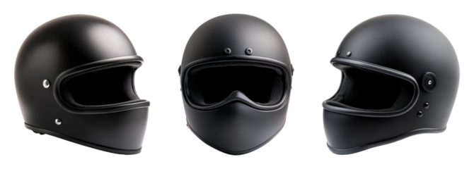 Sleek black motorcycle helmets in various styles