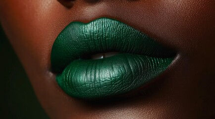 Close-up of green lips of an African American young woman.
