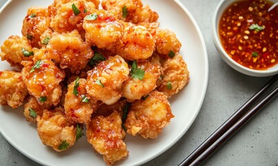 Delicious Fried Shrimp with Sweet Chili Sauce Ready to Eat