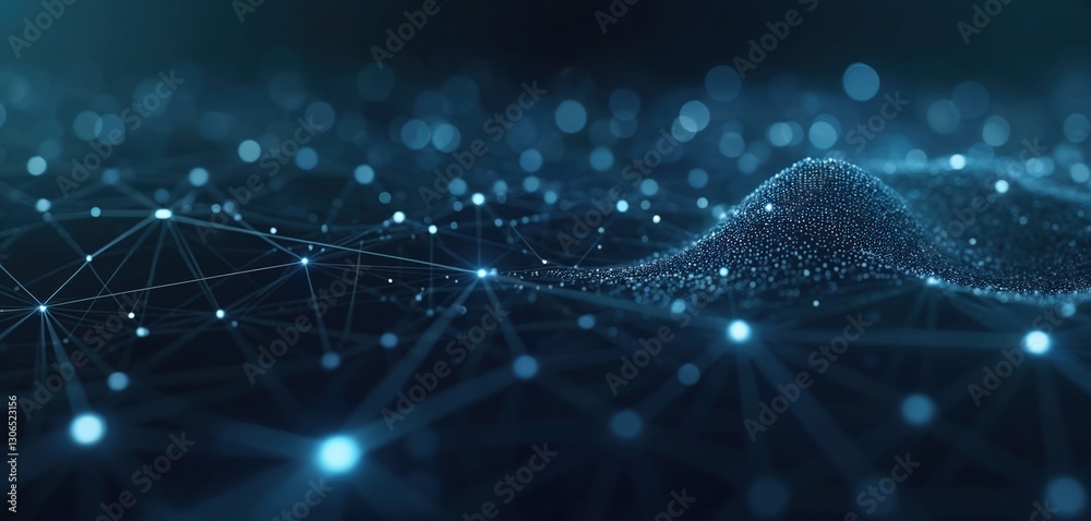 Poster Abstract futuristic background displays network connection structure with glowing dots, lines. Geometric design evokes modern digital tech, interconnected web, complexity. Excellent for graphic