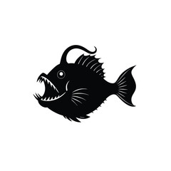 Obraz premium Anglerfish Silhouette Vector Art | Black Anglerfish Illustration Design