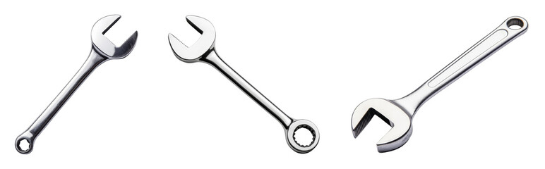Set of chrome wrenches on a black background