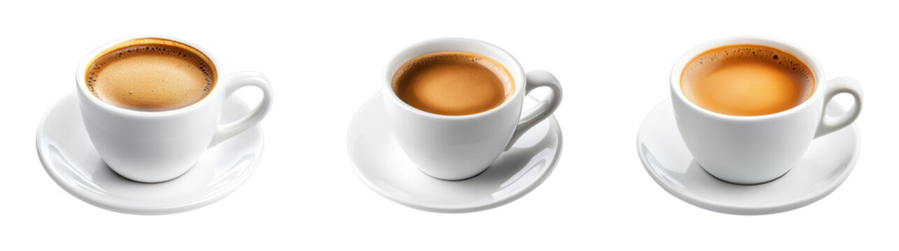 Trio of Coffee Cups with Different Brews on White Saucers