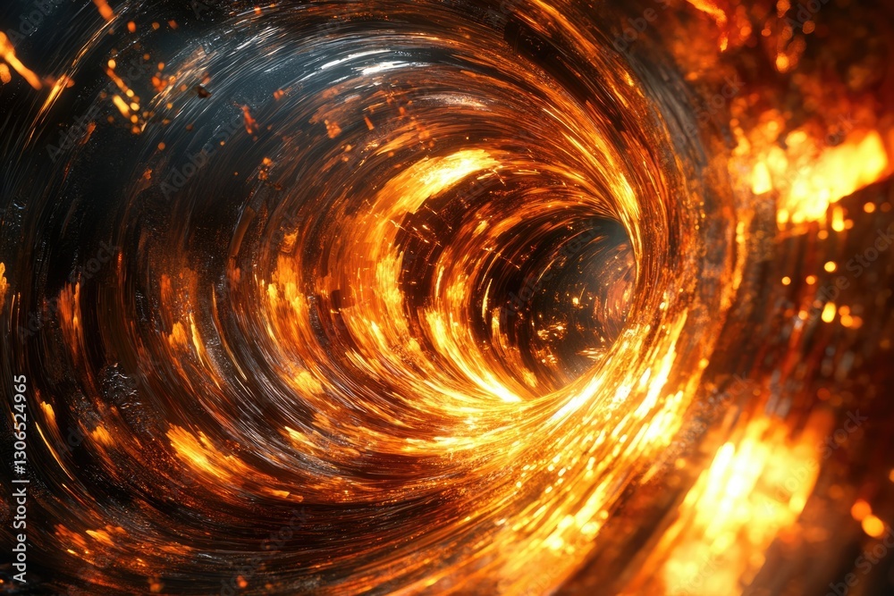Poster a fiery vortex swirls into a dark abyss, a mesmerizing display of intense energy and cosmic power.