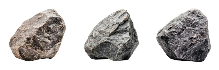 Collection of unique textured rocks on transparent background