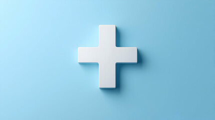 Obraz premium Minimalist White Plus Sign Icon on Soft Blue Background
