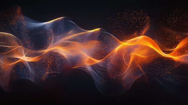 A conceptual image of quantum waves and particles floating in space with abstract light trails.