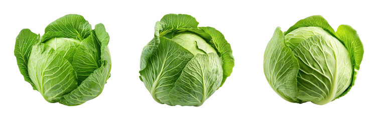 Obraz premium Fresh green cabbage heads on a transparent background