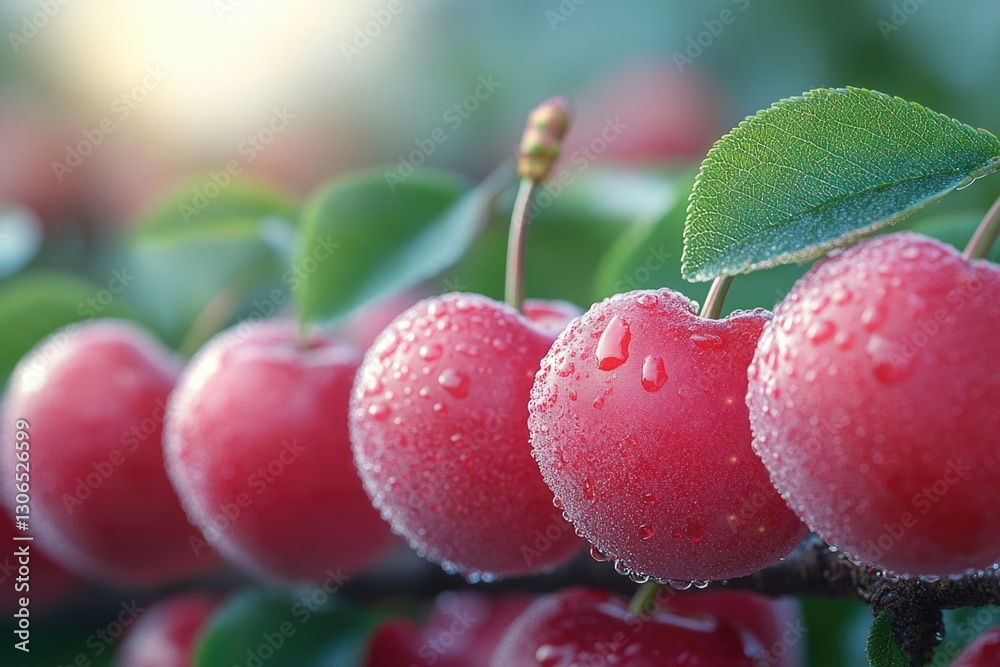 Aufkleber a close-up view of a bunch of cherries growing on a tree branch, ripe for picking