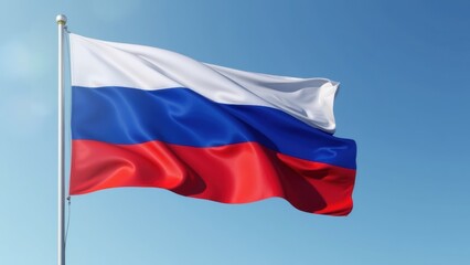 Large flag with the colors red, white and blue. The flag is waving in the wind