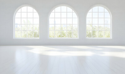 Fototapeta premium Bright and Airy Empty Room with Arched Windows and Natural Light