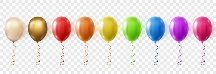 Vector colorful balloons isolated on png background. Realistic festive 3d helium balloons, Birthday party design. Vector illustration on transparent background © Leonid