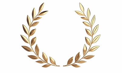 Golden Laurel Wreath Isolated on White Background with Shine Effect