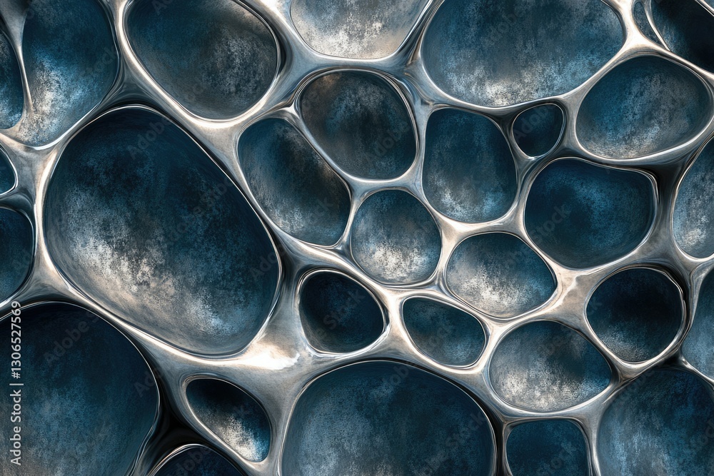 Fototapete abstract metallic texture with interconnected, irregularly shaped cavities resembling a cellular str