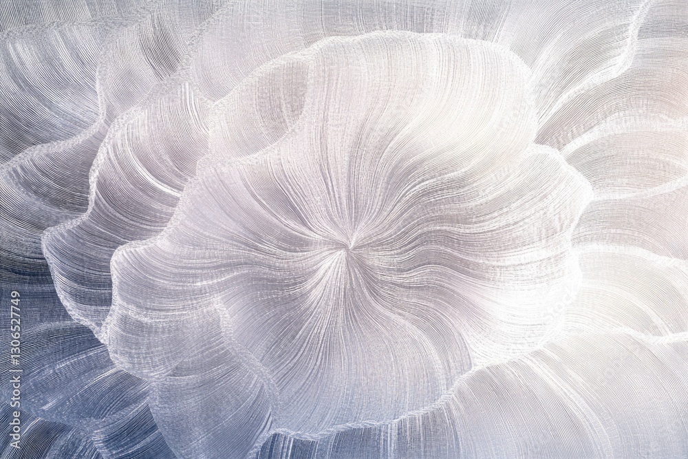 Poster Abstract grayscale artwork depicting flowing, layered lines creating a flower-like form.