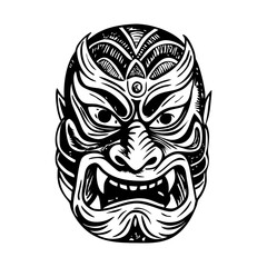 Traditional kabuki mask illustration in vintage style