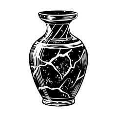 Vintage illustration depicting japanese kintsugi pottery