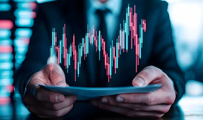 Businessman Holding Paper with Technology Chart in Modern Office