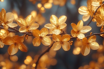 A close-up shot of a tree branch covered in bright yellow flowers, perfect for nature-inspired designs or spring-themed projects