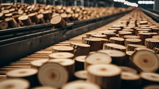 Tree trunks in a factory.