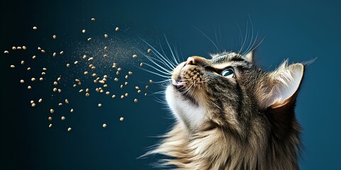 Cat Catching Food Particles in a Playful Moment at Home